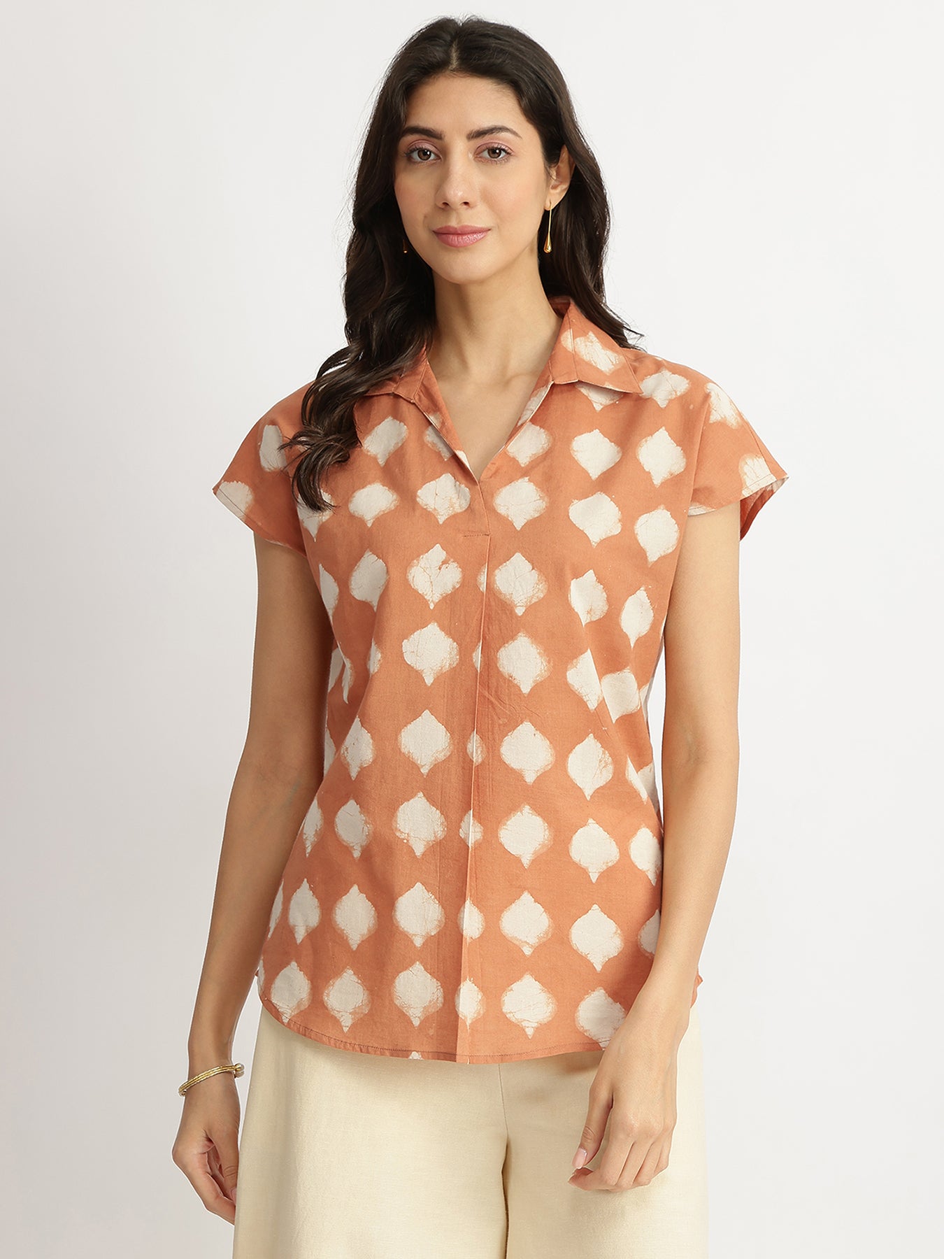 Cotton Dabu Abstract Print Top - Rust