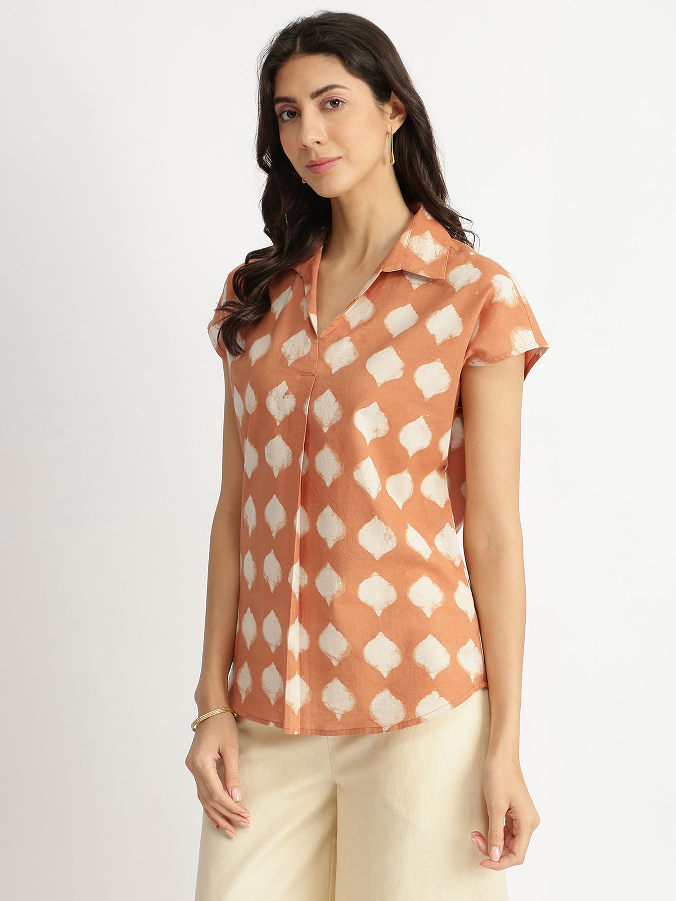 Cotton Dabu Abstract Print Top - Rust