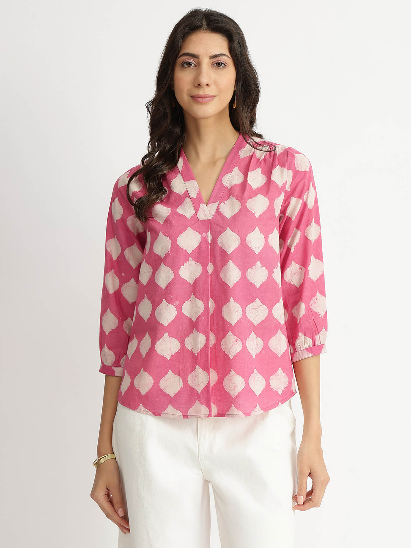 Cotton Dabu Abstract Print Top - Pink