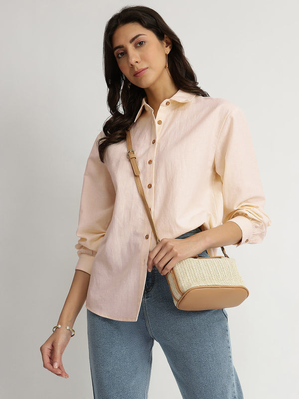 Linen Blend Solid Shirt - Off-White