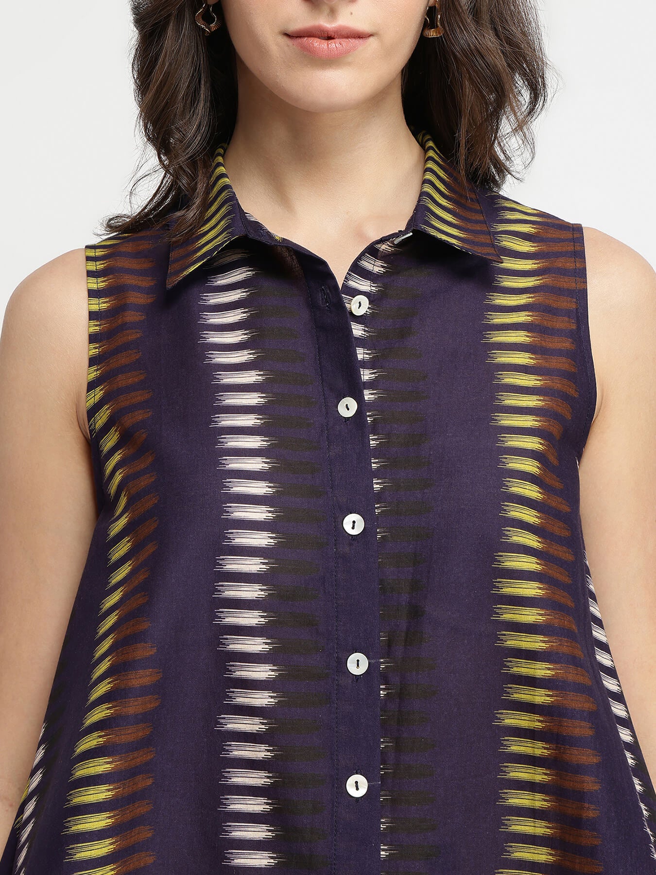 Cotton Striped Asymmetrical Shirt - Purple