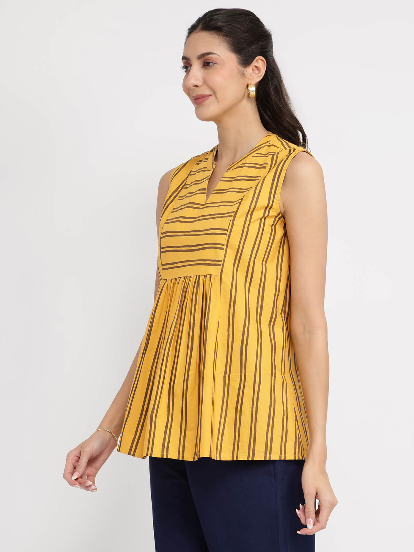 Cotton Stripe Play Sleeveless Top - Yellow