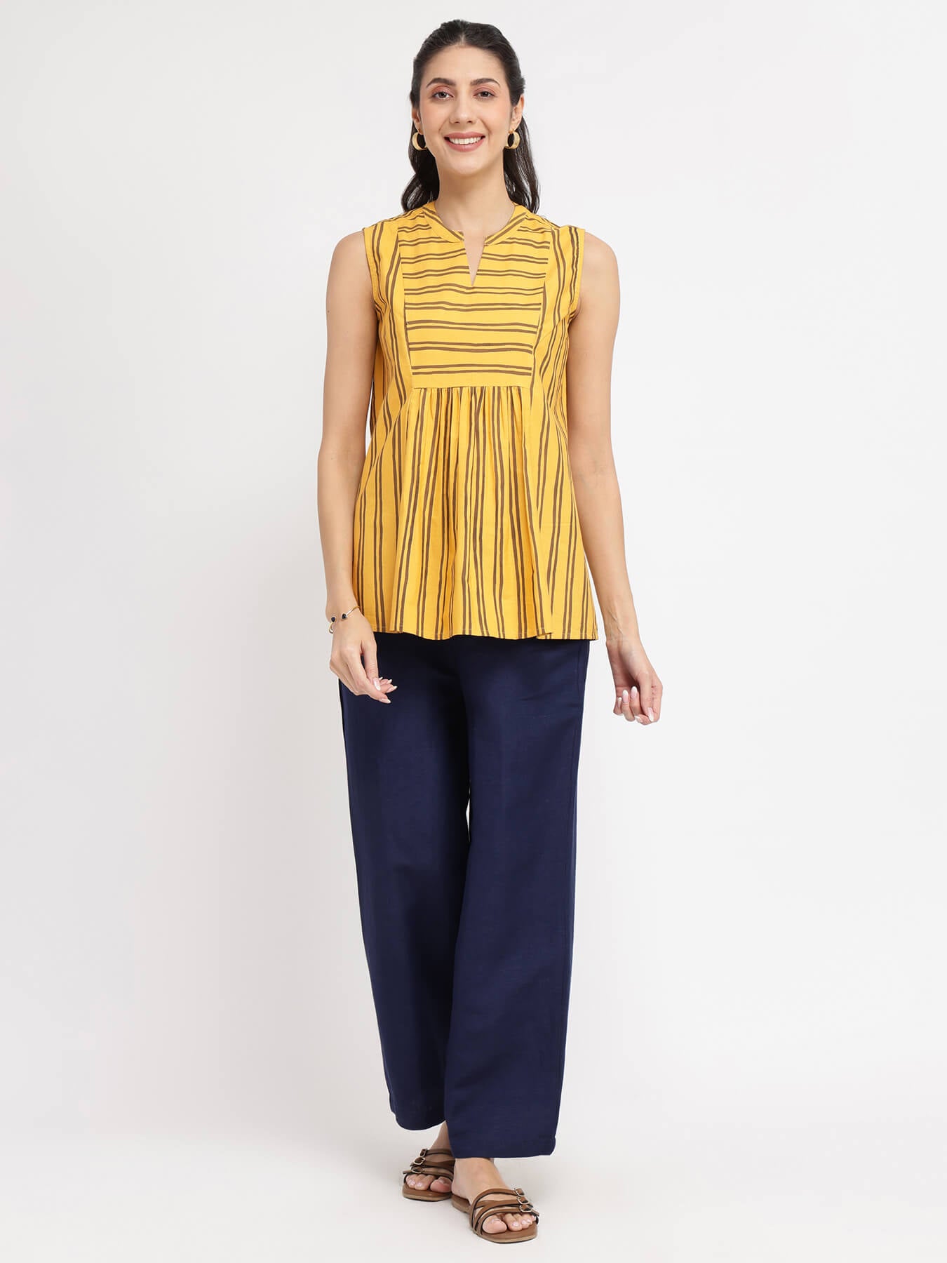 Cotton Stripe Play Sleeveless Top - Yellow