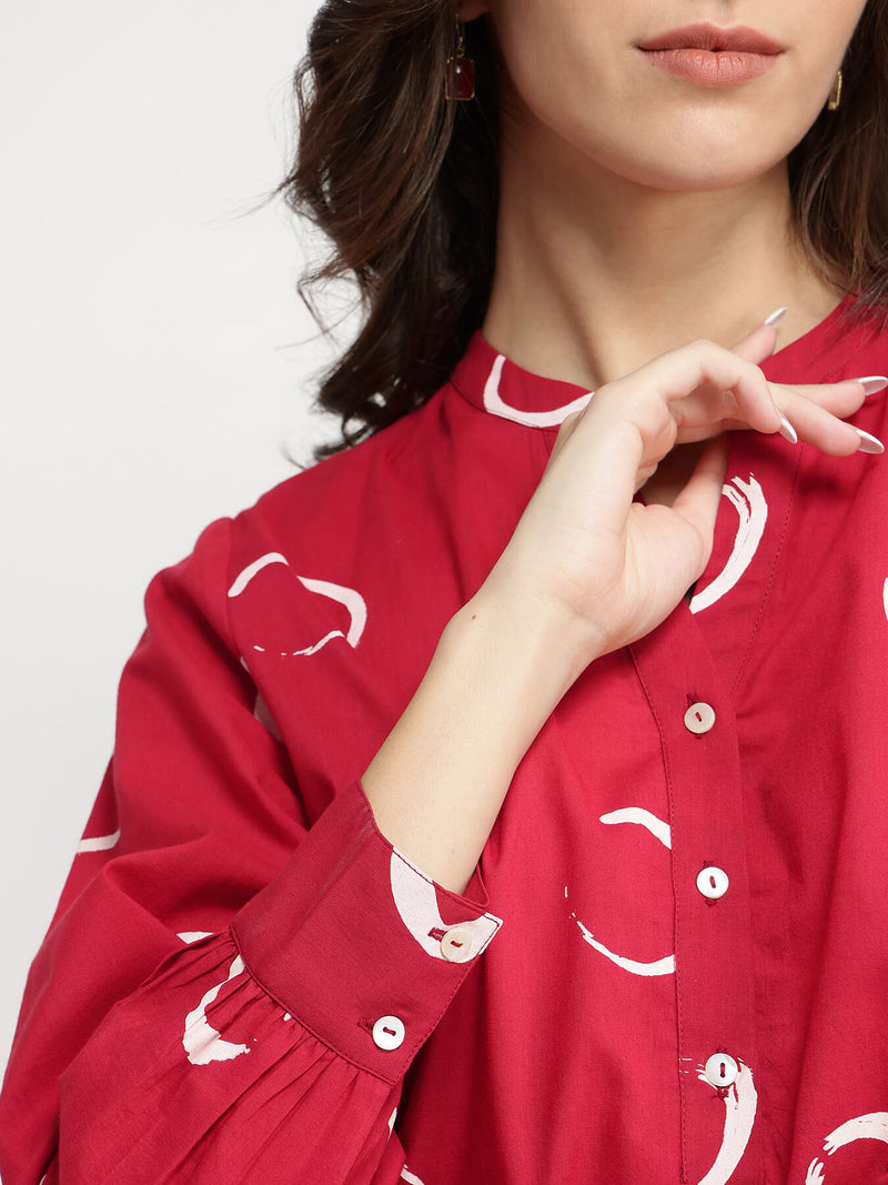 Cotton Abstract Polka Top - Red