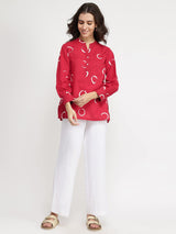 Cotton Abstract Polka Top - Red