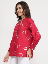 Cotton Abstract Polka Top - Red