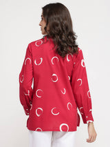 Cotton Abstract Polka Top - Red