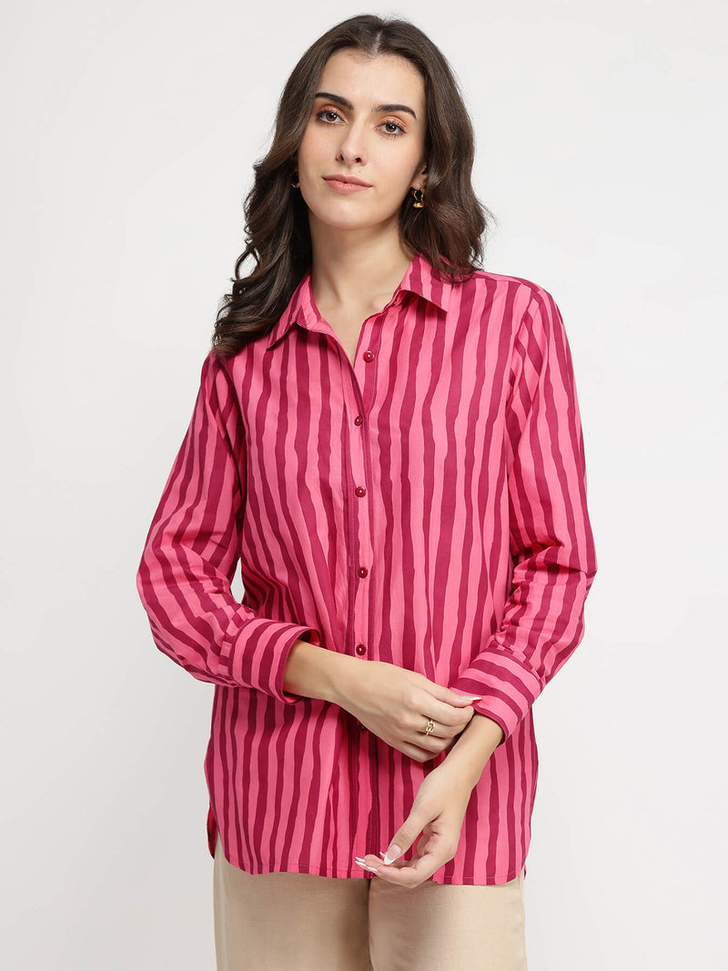 Cotton Striped Shirt - Pink