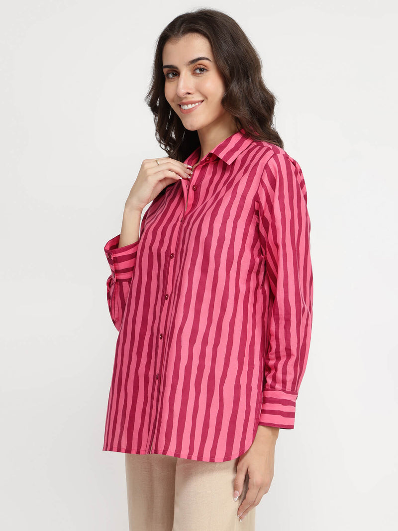 Cotton Striped Shirt - Pink