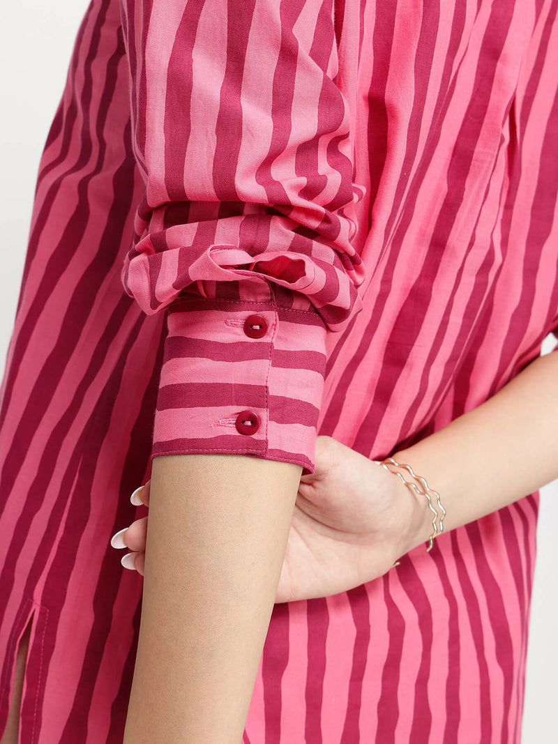 Cotton Striped Shirt - Pink