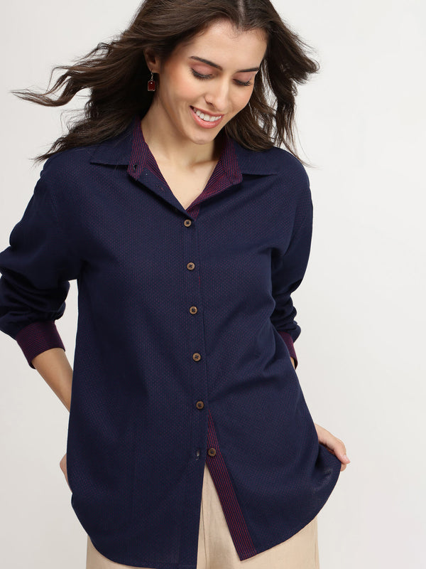 Cotton Solid Boxy Shirt - Blue