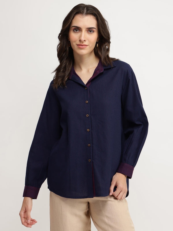Cotton Solid Boxy Shirt - Blue