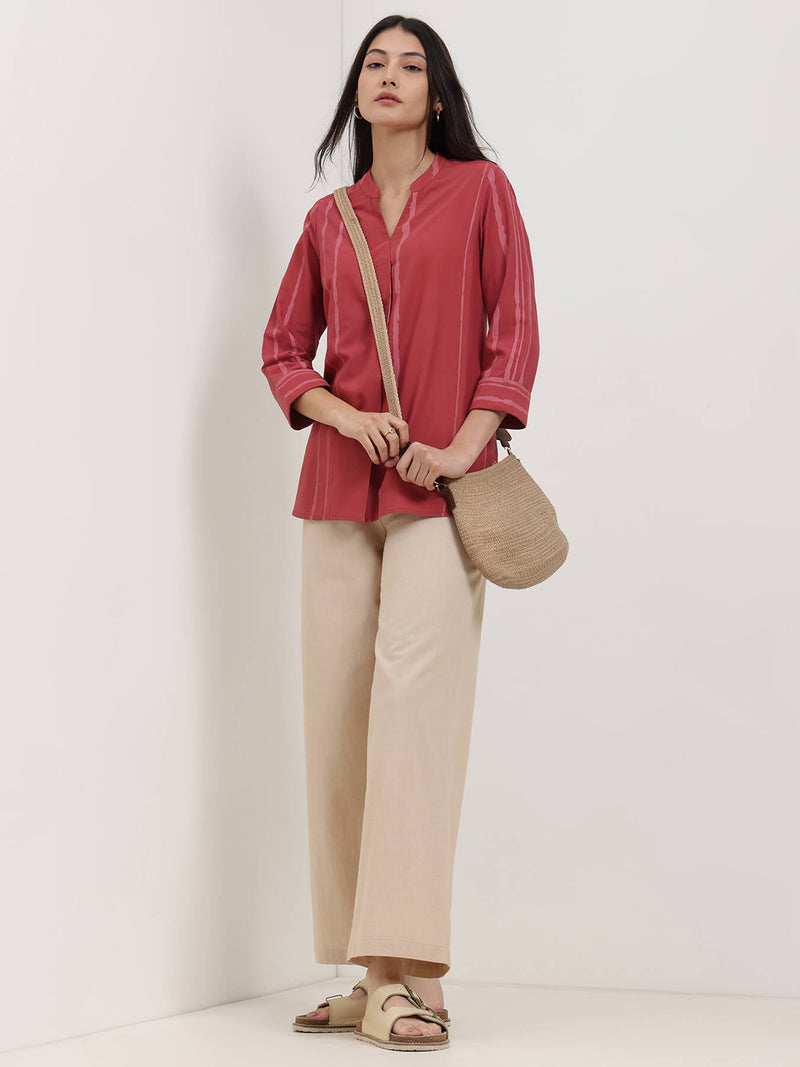 Cotton Striped Top - Maroon & Pink