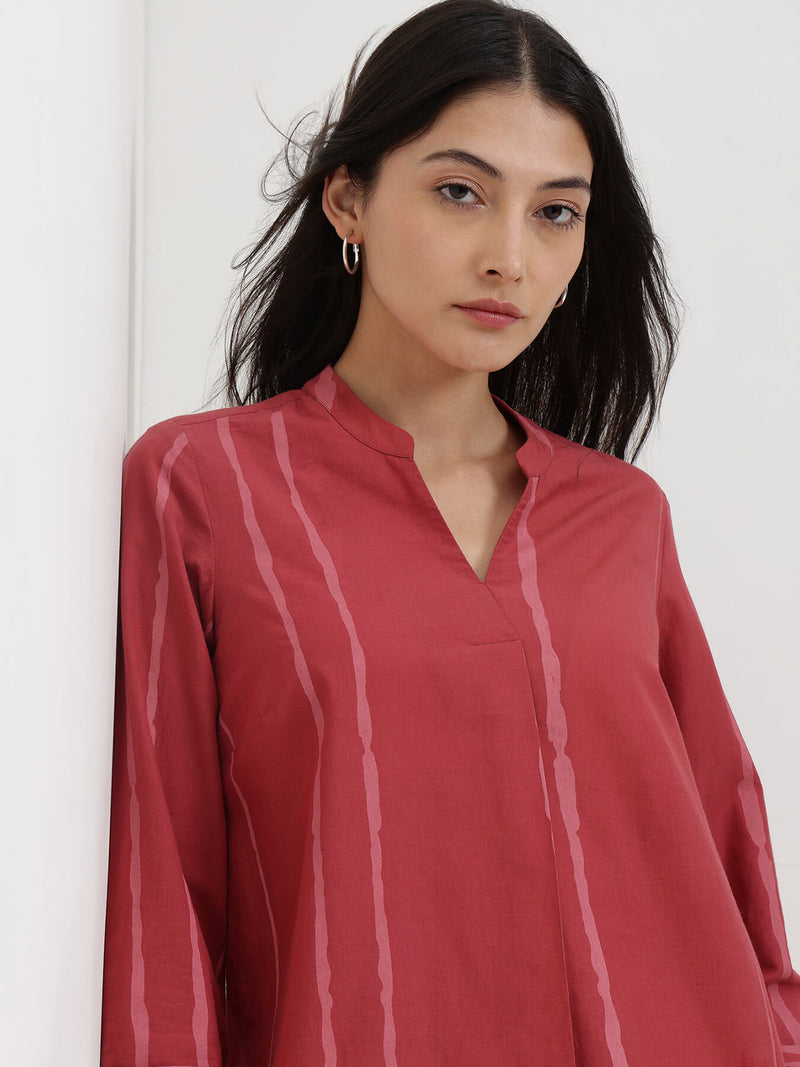 Cotton Striped Top - Maroon & Pink