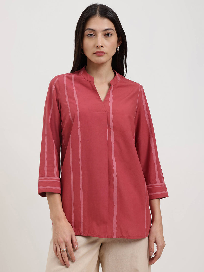 Cotton Striped Top - Maroon & Pink