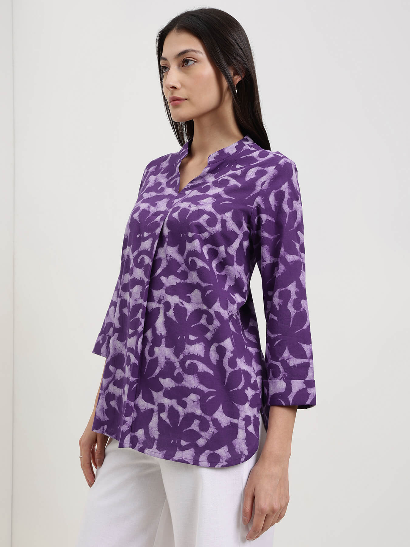 Cotton Dabu Floral Top - Purple