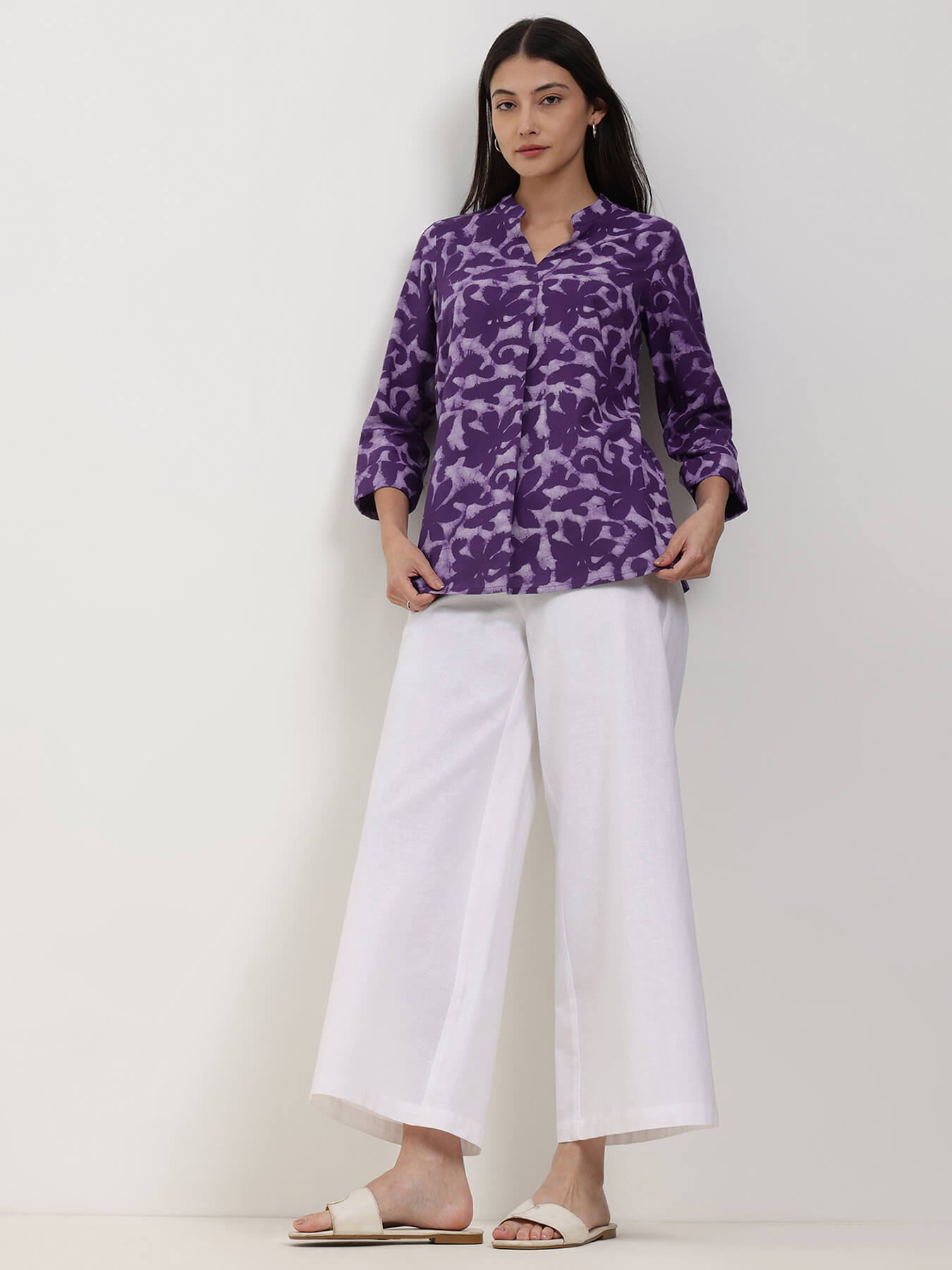 Cotton Dabu Floral Top - Purple