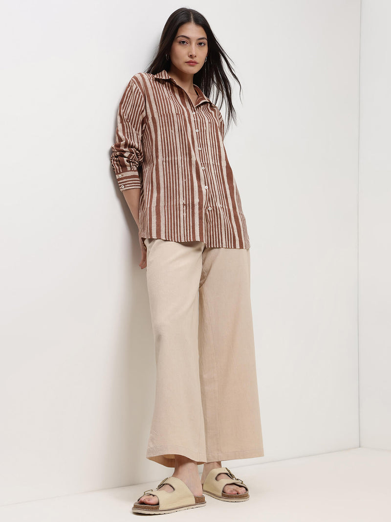 Cotton Dabu Striped Shirt - Brown