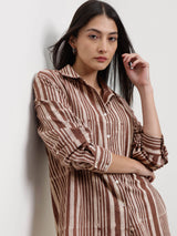 Cotton Dabu Striped Shirt - Brown