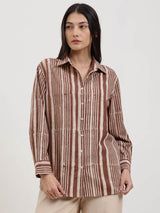 Cotton Dabu Striped Shirt - Brown