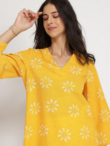 Cotton Dabu Floral Top - Yellow