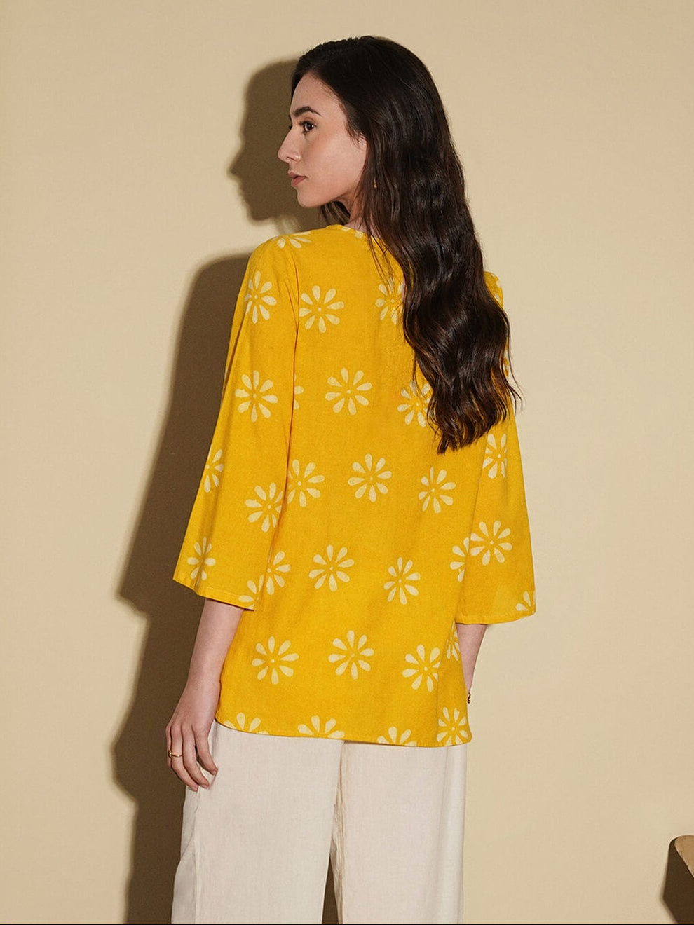 Cotton Dabu Floral Top - Yellow