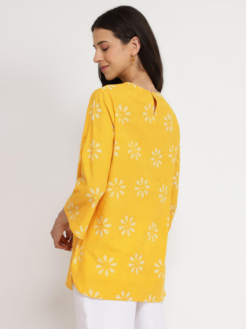 Cotton Dabu Floral Top - Yellow