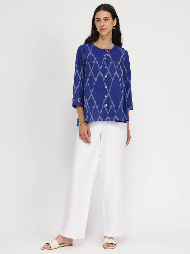 Cotton Ikat Front Placket Top - Blue