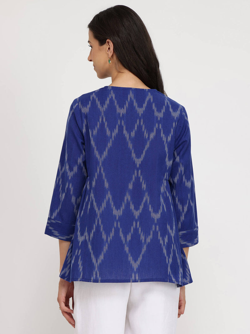 Cotton Ikat Front Placket Top - Blue