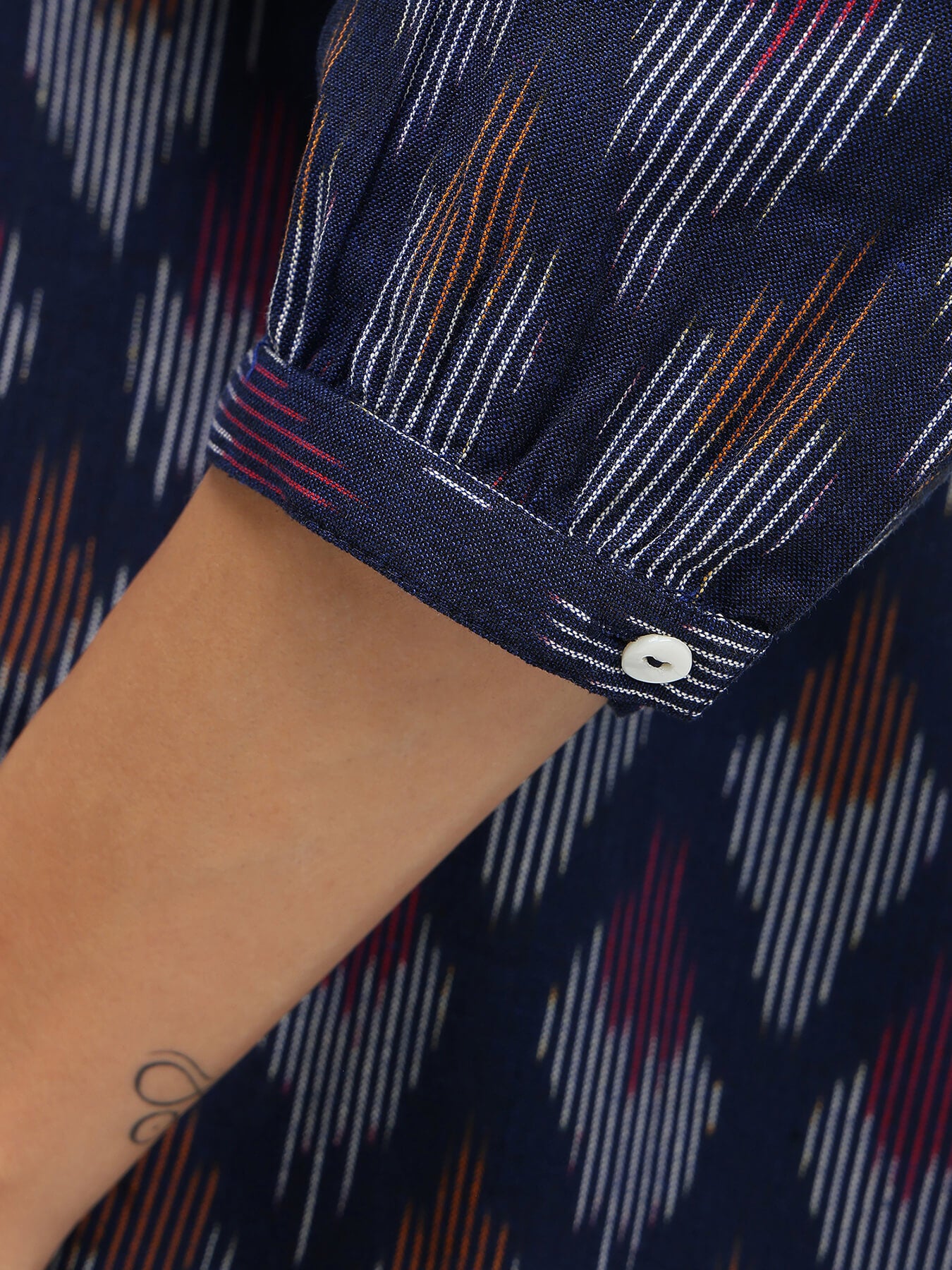 Cotton Ikat V-neck Top - Navy Blue