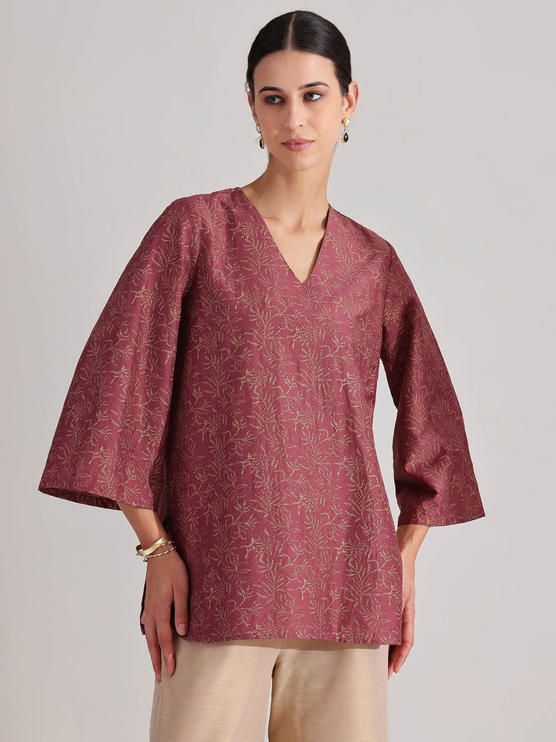 Silk Blend Floral Peplum Top - Pink