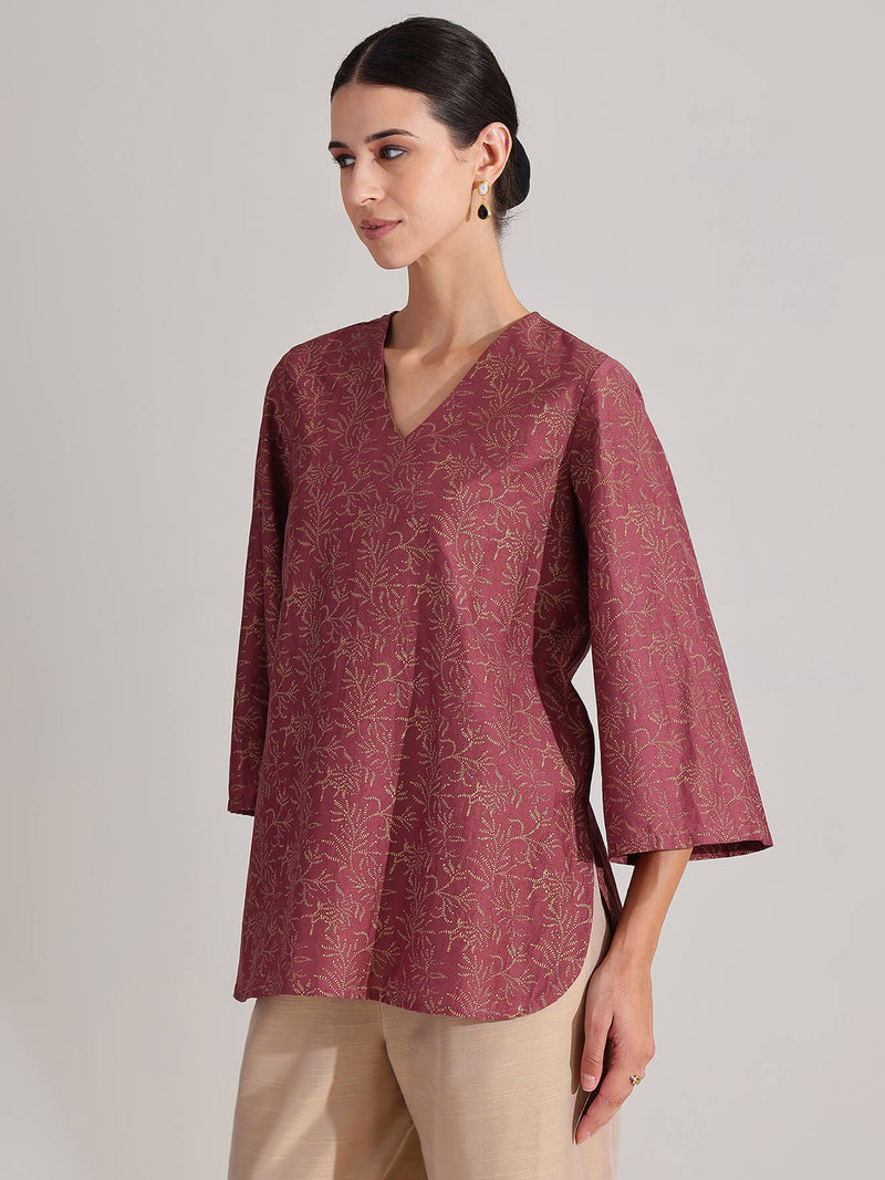 Silk Blend Floral Peplum Top - Pink