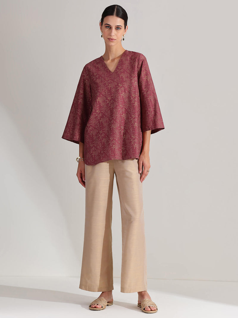 Silk Blend Floral Peplum Top - Pink