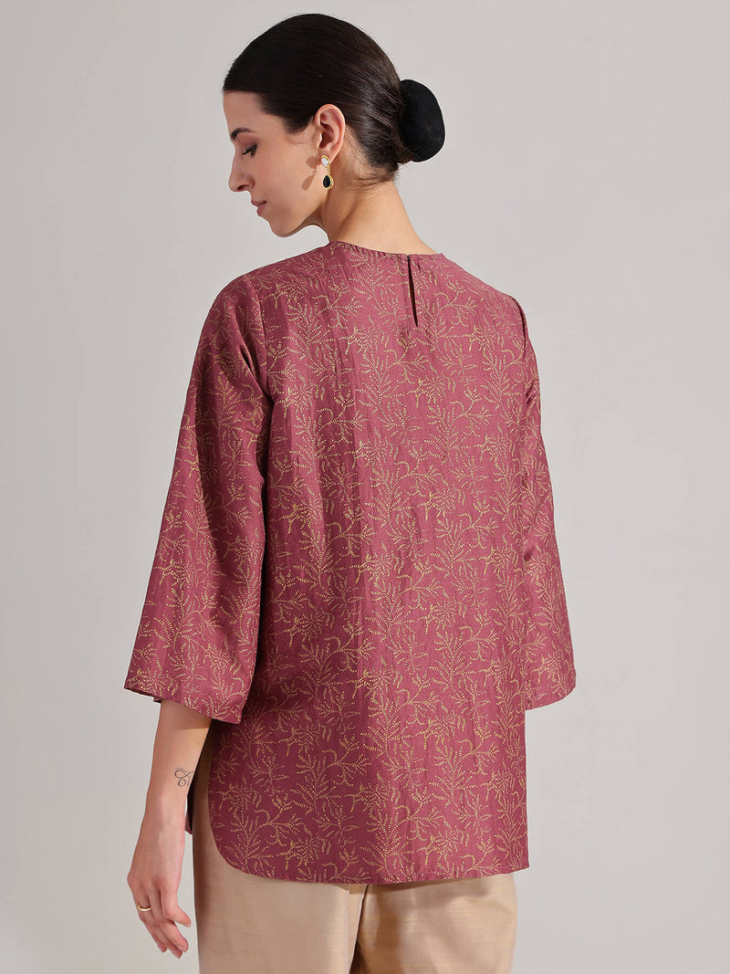 Silk Blend Floral Peplum Top - Pink