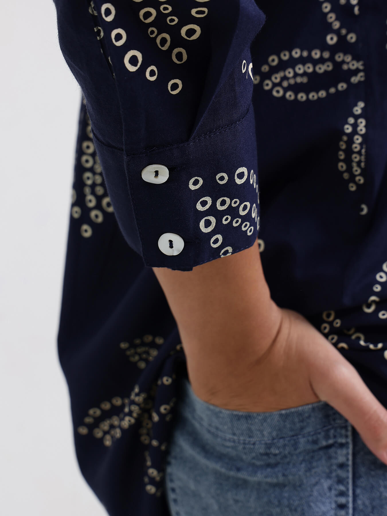 Cotton Bandhani Floral Shirt - Navy Blue