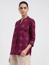 Cotton Floral Regular Top - Magenta