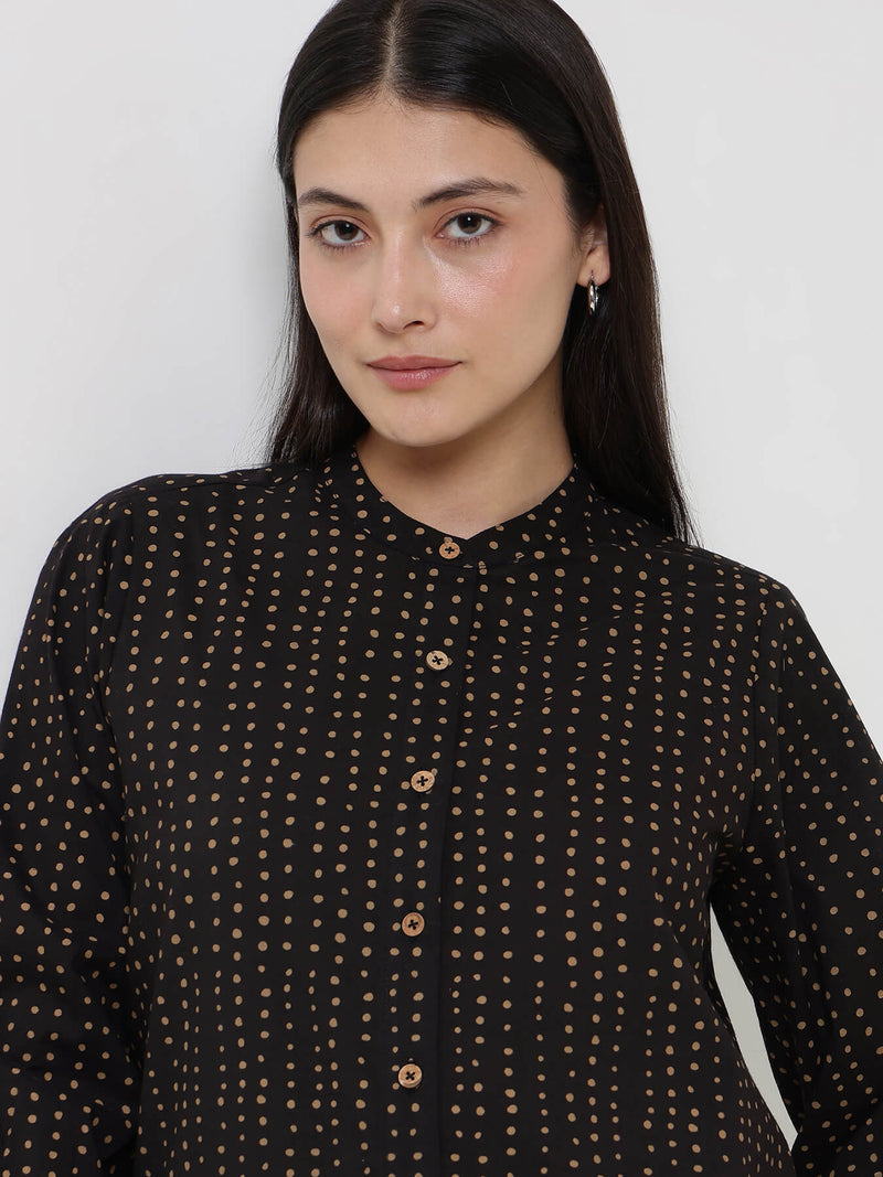 Cotton Polka Top - Black