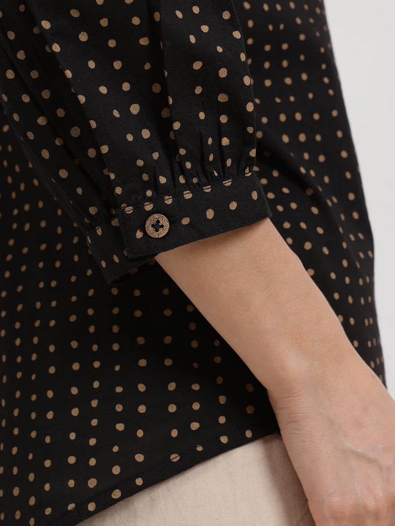 Cotton Polka Top - Black