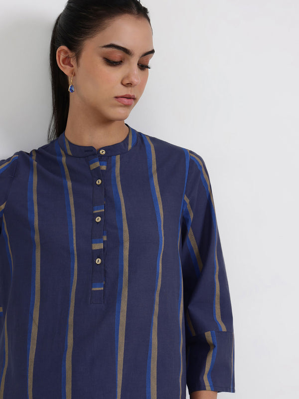 Cotton Striped Regular Top - Blue