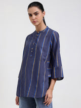 Cotton Striped Regular Top - Blue