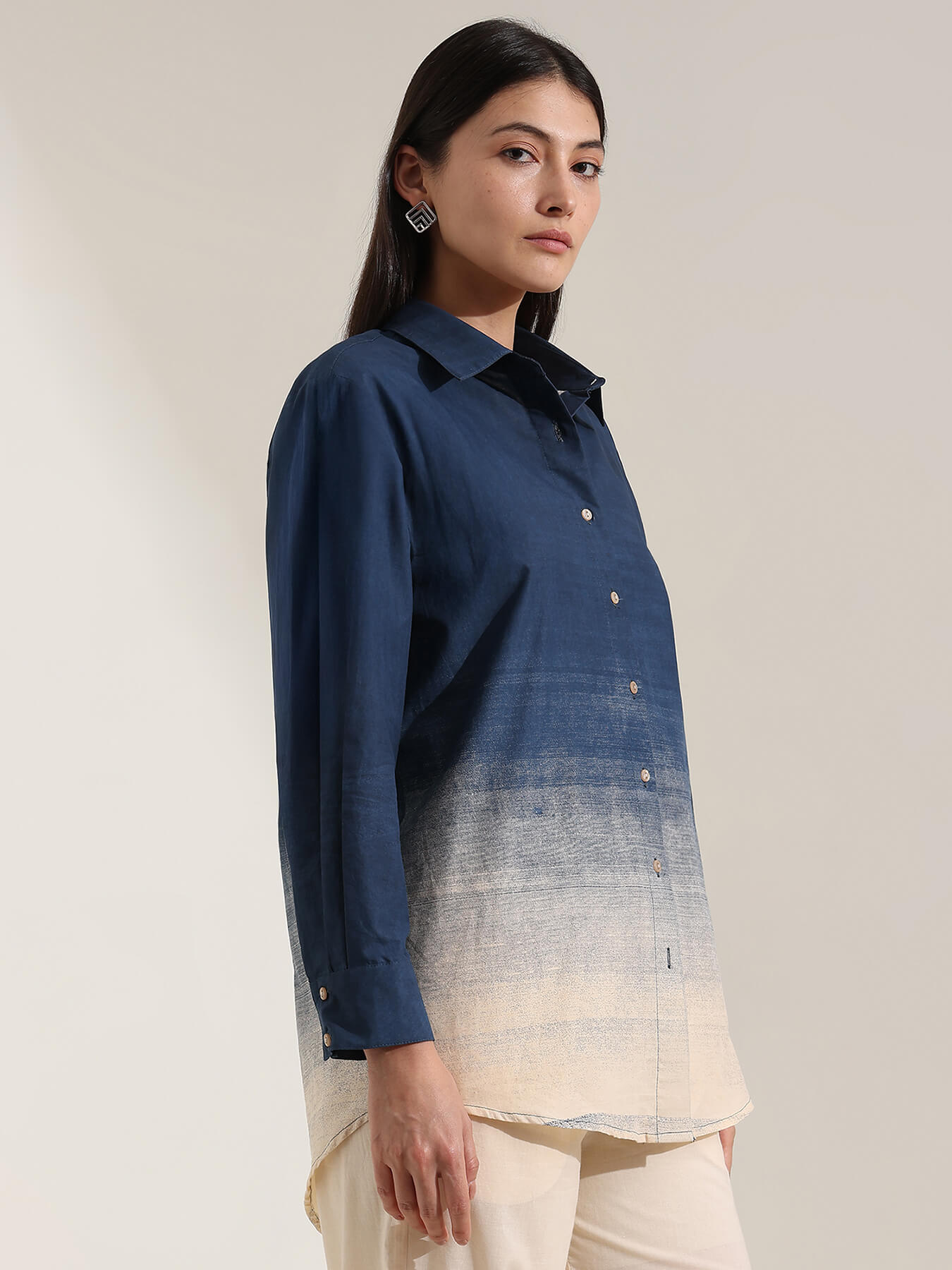 Cotton Abstract Regular Shirt - Blue