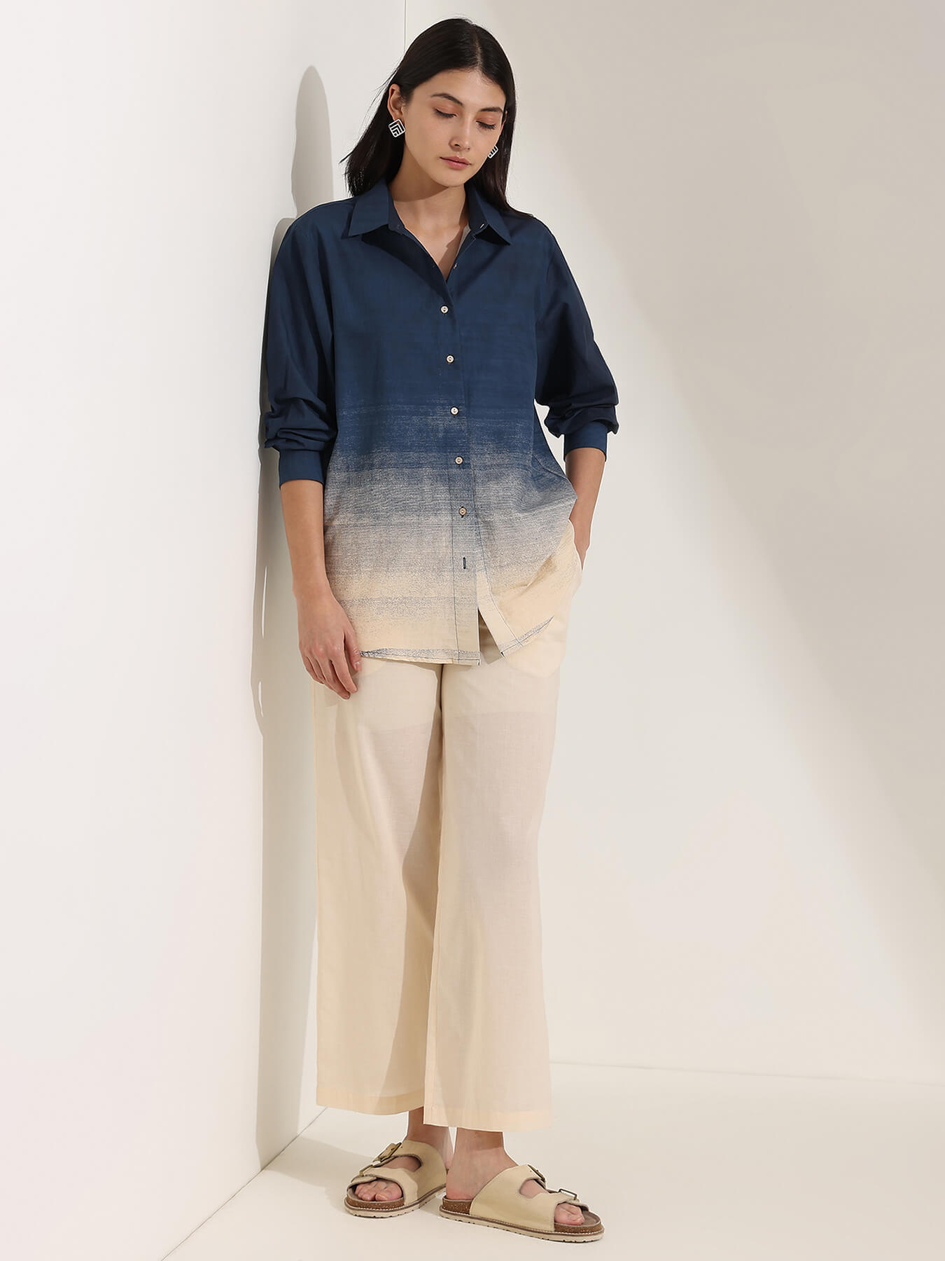 Cotton Abstract Regular Shirt - Blue