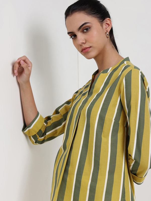 Cotton Striped Regular Top - Green