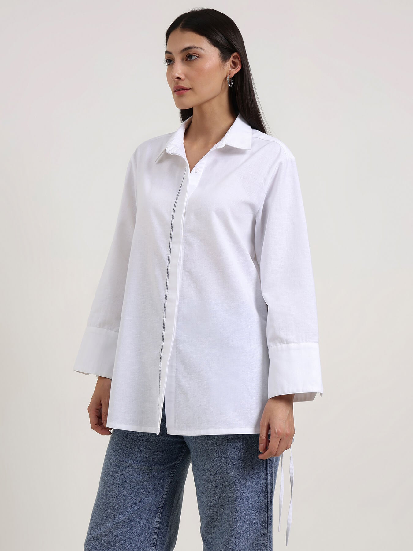 Linen Blend Solid Shirt - White