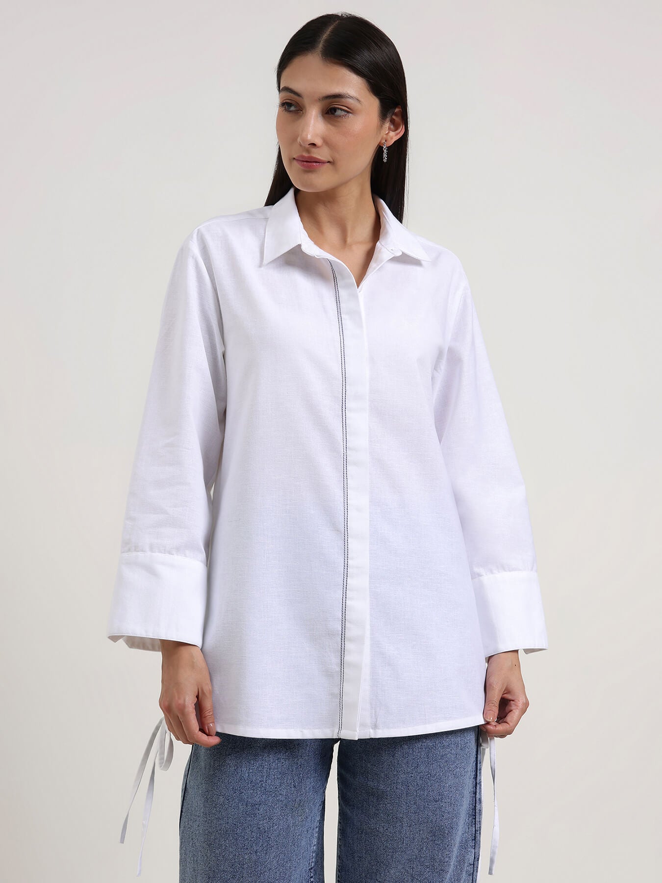 Linen Blend Solid Shirt - White
