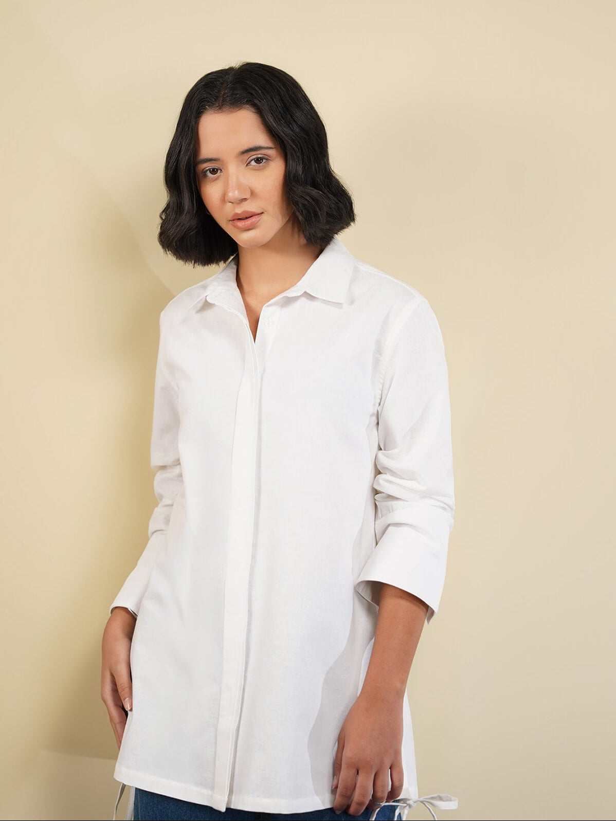 Linen Blend Solid Shirt - White