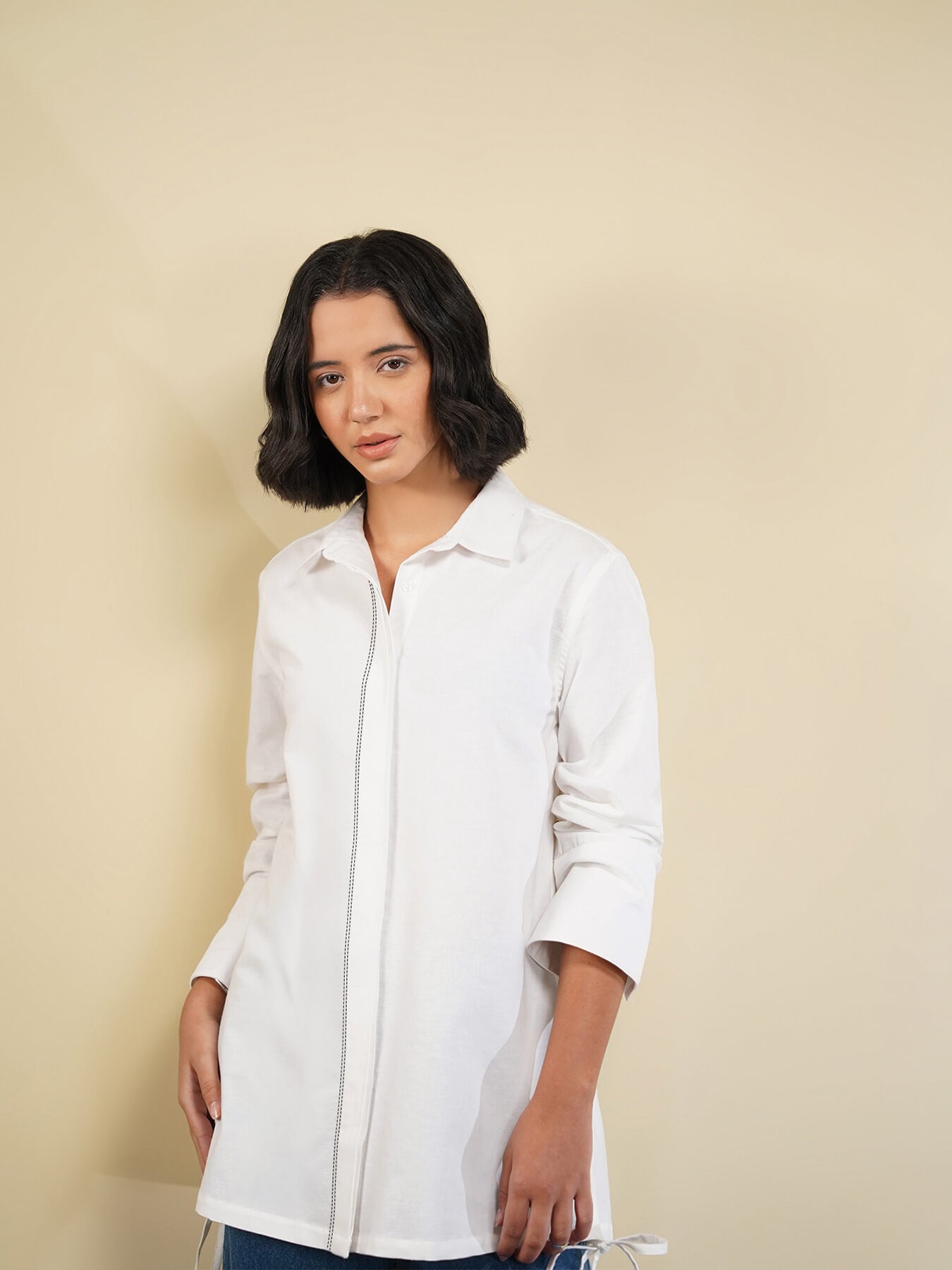Linen Blend Solid Shirt - White