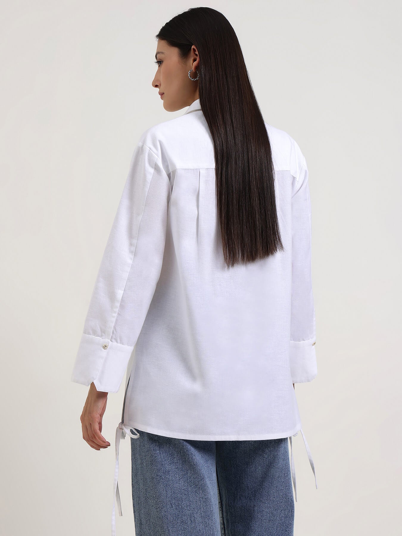 Linen Blend Solid Shirt - White