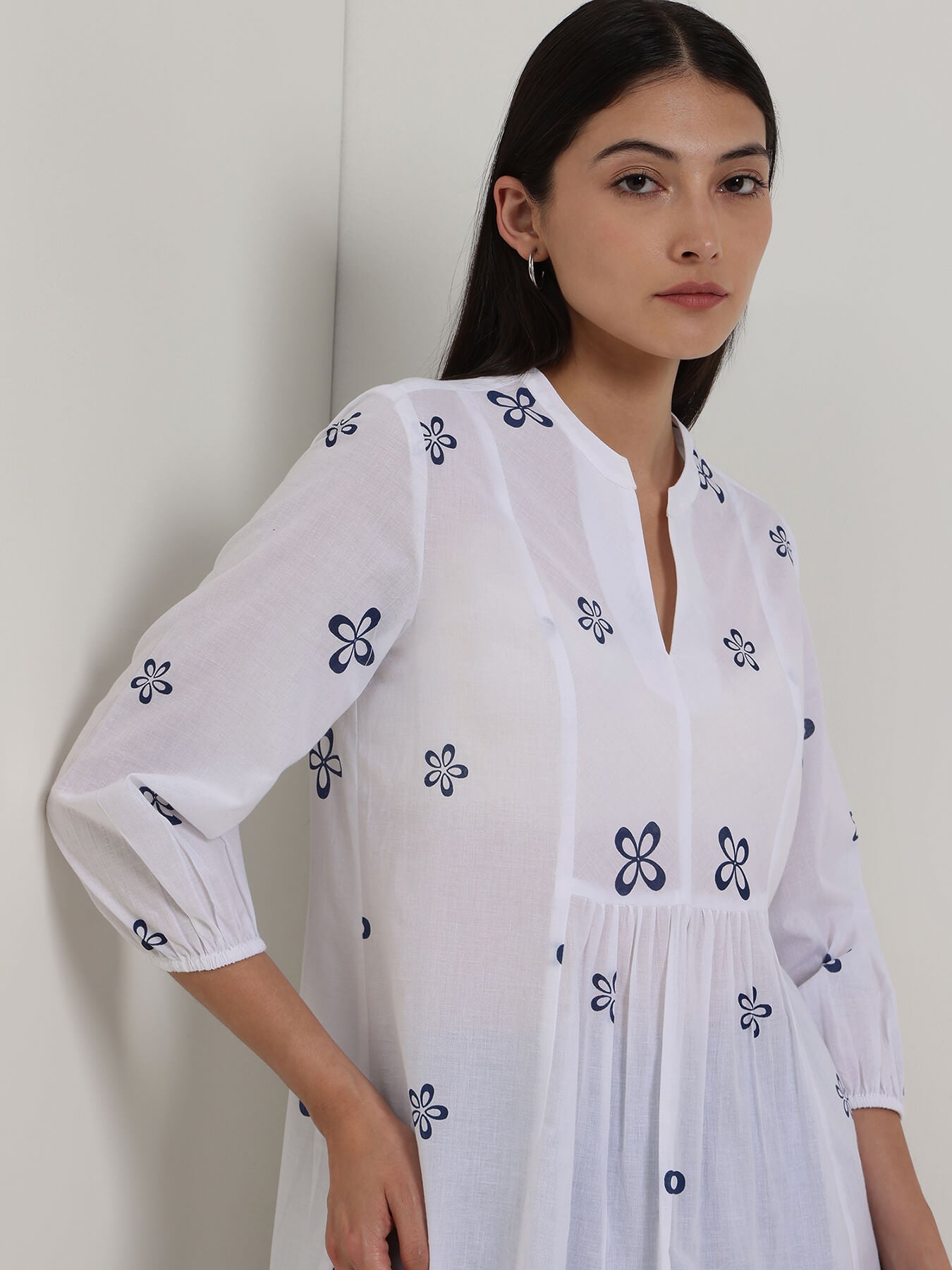 Cotton Floral A-Line Top - Off White