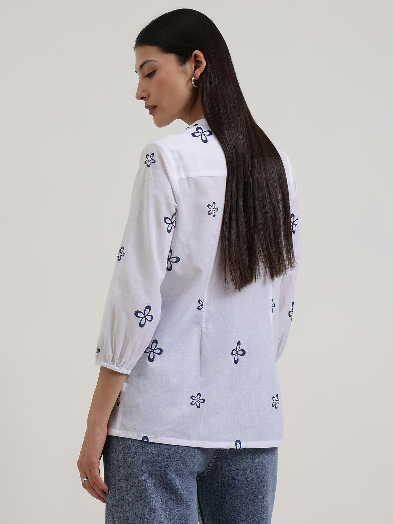 Cotton Floral A-Line Top - Off White